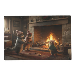 Christmas Kitties Roasting Chestnuts Placemat