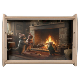 Christmas Kitties Roasting Chestnuts Serving Tray
