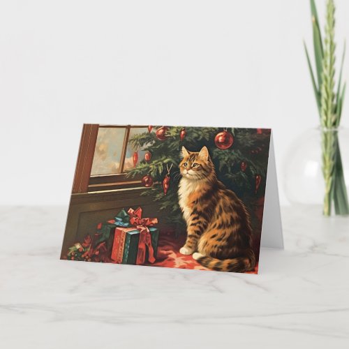 Christmas Kitty at the Window Holiday Card