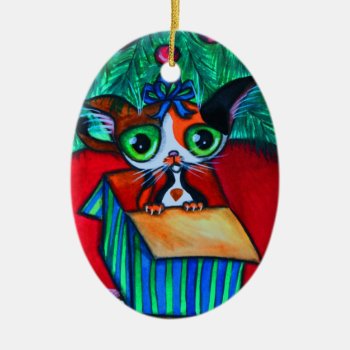Christmas Kitty Cat In Gift Ornament by dreamlyn at Zazzle