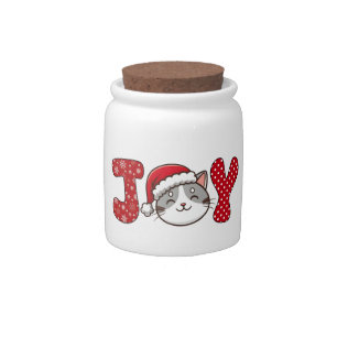 Christmas Kitty Cat "JOY" Candy Jar