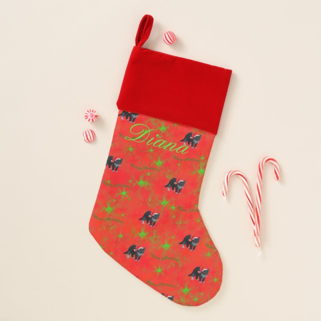 Christmas kitty cat Tuxedo on red Christmas Stocking (Front)