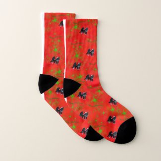 Christmas kitty cat Tuxedo on red