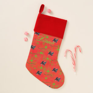 Christmas kitty cat Tuxedo on red Stocking