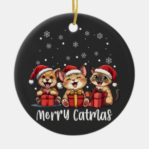 Christmas Kitty Cats Merry Catmas Ceramic Ornament