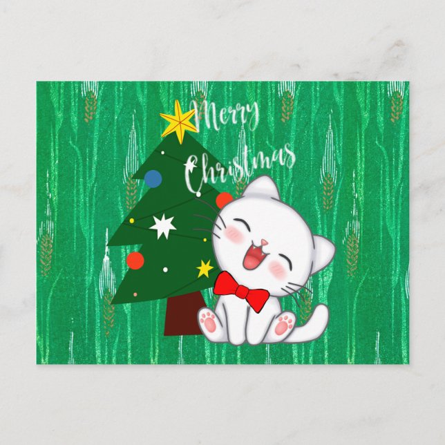 Christmas Kitty colorful holiday design Postcard (Front)