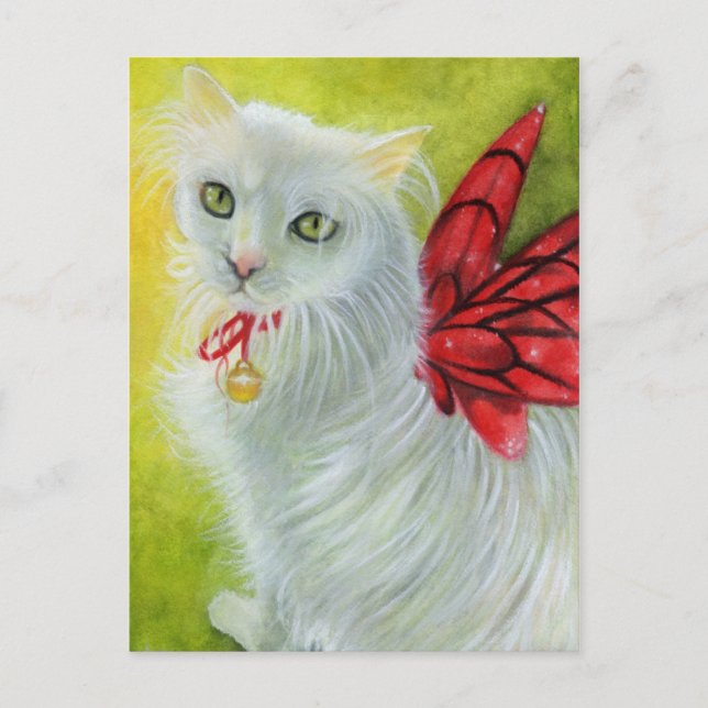 Christmas Kitty Crimson Wings Postcard (Front)