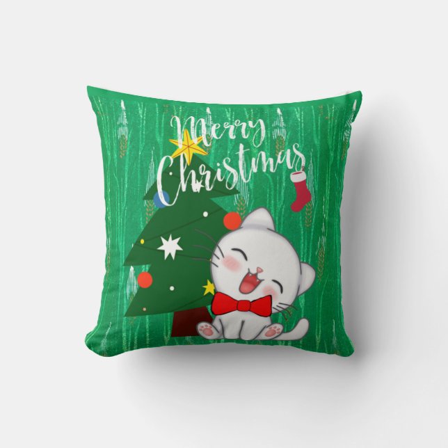 Christmas kitty design framed throw pillow (Front)