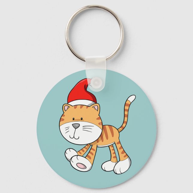 Christmas Kitty "Gizmo" Button Keychain (Front)