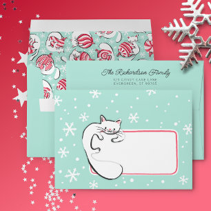Christmas Kitty Mint Return Address Envelope
