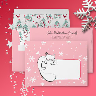 Christmas Kitty Pink Return Address Envelope