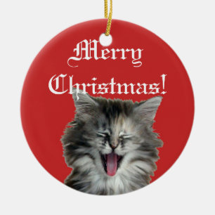 Christmas kitty red ornament