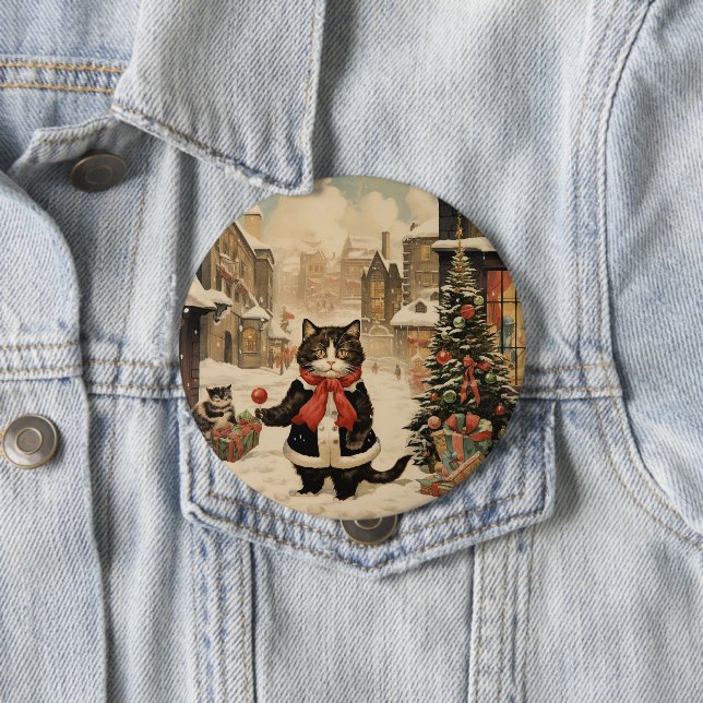 Christmas Kitty, Snowy Day Button (In Situ)