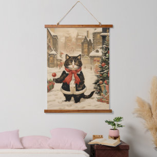 Christmas Kitty, Snowy Day Hanging Tapestry