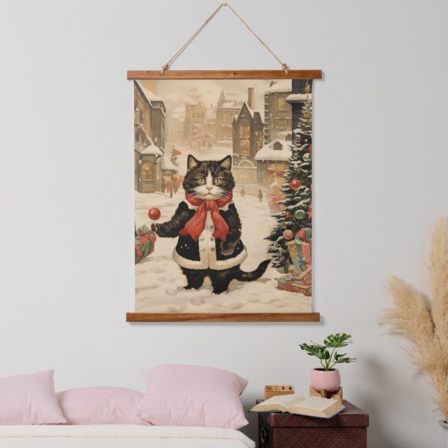 Christmas Kitty, Snowy Day Hanging Tapestry (Bedroom)