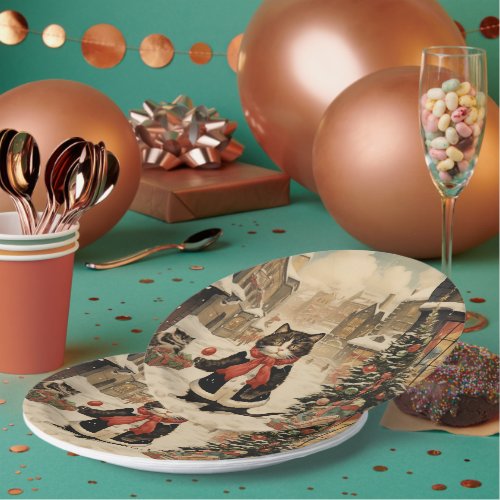 Christmas Kitty Snowy Day Paper Plates