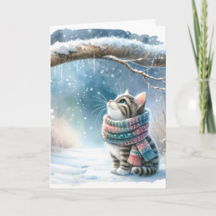 Christmas Kitty Wearing a Winter Scarf Card