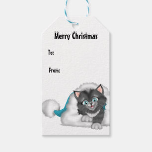 Christmas Kitty with Blue Hat Gift Tags