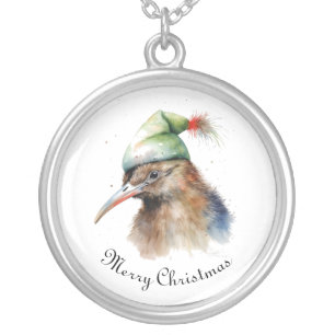 Christmas Kiwi Bird Festive Wildlife Keepsake Silver Plated Necklace
