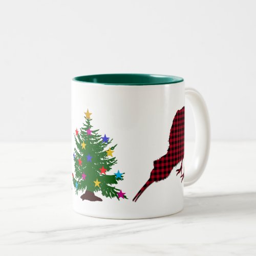 Christmas Kiwi Bird Red Black Buffalo Plaid Tree Two_Tone Coffee Mug