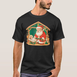 Christmas Kneeling Santa Claus With Baby Jesus T-Shirt