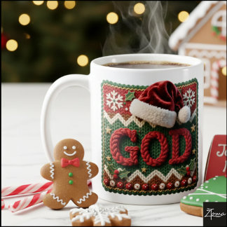 Christmas Knit Sweater GOD Santa Hat Coffee Mug
