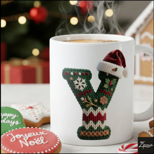 Christmas Knit Sweater Letter Y Santa Hat Coffee Mug