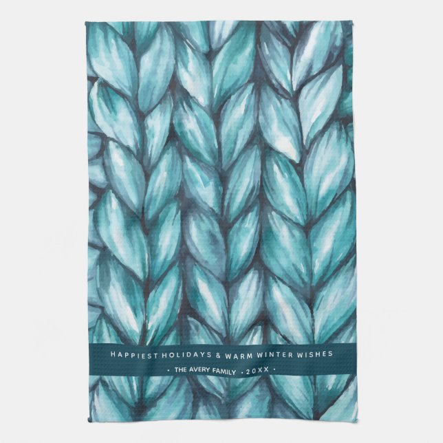 Christmas Knitted Blue Kitchen Towel (Vertical)