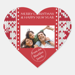 Christmas knitted pattern heart sticker