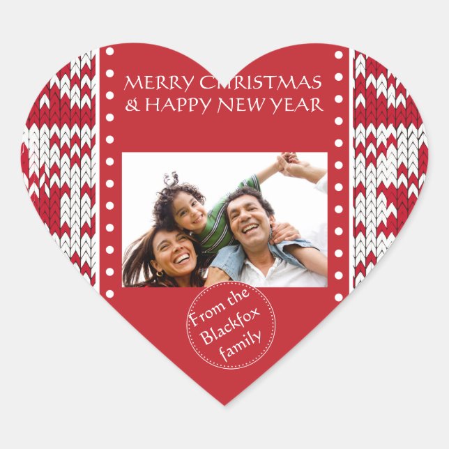 Christmas knitted pattern heart sticker (Front)