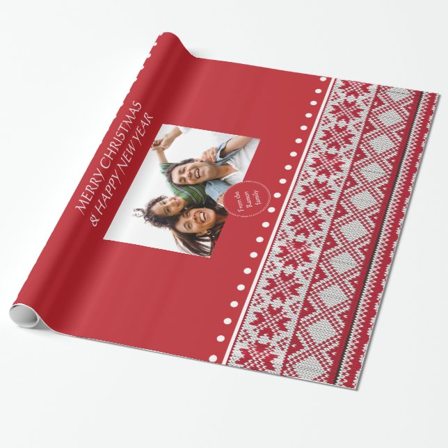 Christmas knitted pattern wrapping paper (Unrolled)