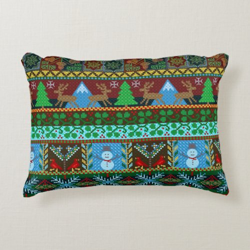 Christmas Knitted Sweater Pattern Reindeer Holiday Accent Pillow