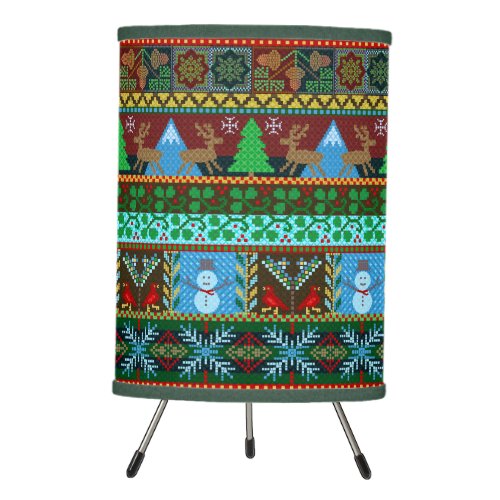 Christmas Knitted Sweater Pattern Reindeer Holiday Tripod Lamp