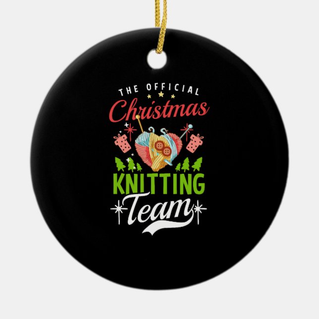 Christmas Knitting Christmas Knitting Team Ceramic Ornament (Front)