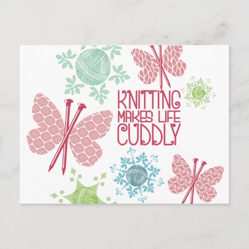 Christmas knitting needle butterfly yarn snowflake holiday postcard