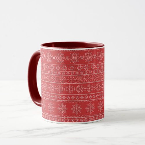 Christmas knitting nordic red white design mug
