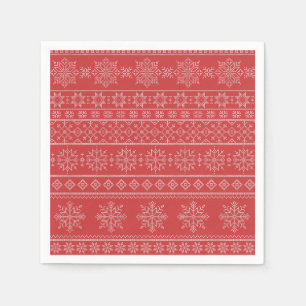 Christmas knitting nordic red white snowflake napkins