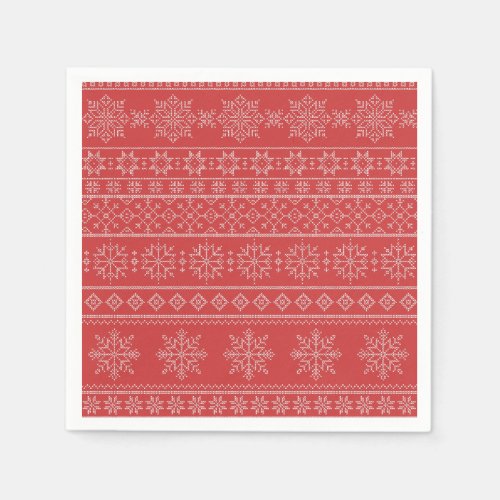 Christmas knitting nordic red white snowflake napkins