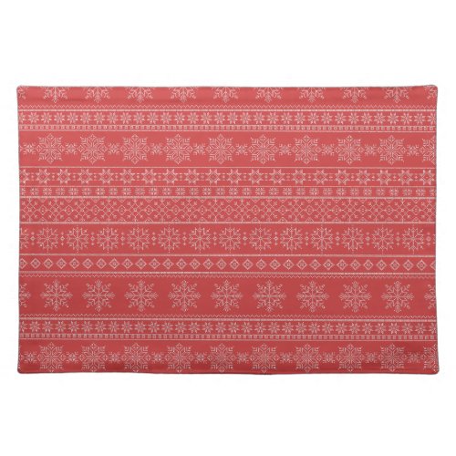 Christmas knitting nordic red white xmas snow  cloth placemat