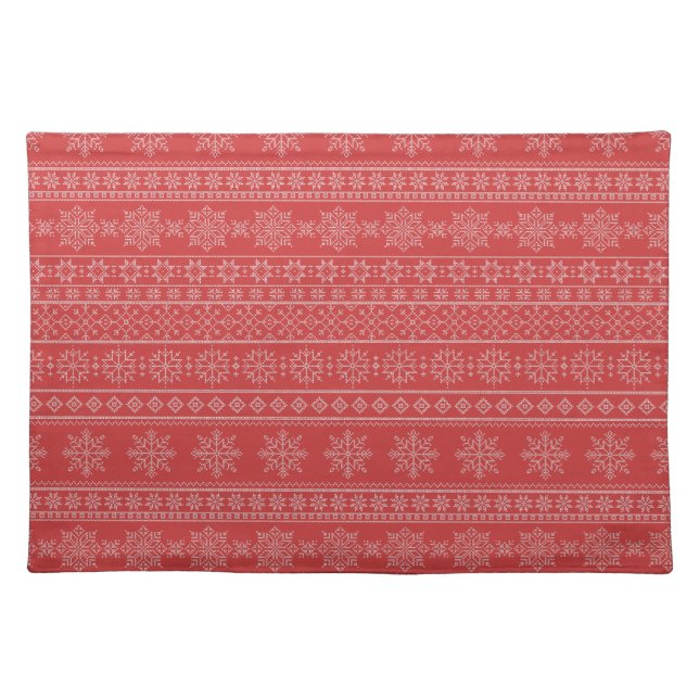 Christmas knitting nordic red white xmas snow  cloth placemat (Front)