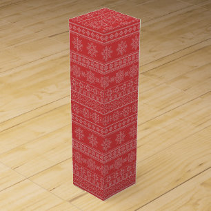 Christmas knitting nordic red white xmas snow wine box