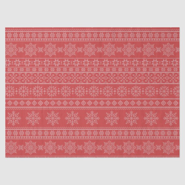Christmas knitting nordic red white xmas snowflake tissue paper (Front)