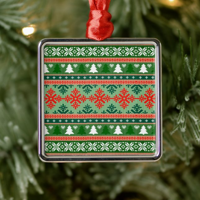 Christmas Knitting Pattern Metal Ornament (Tree)