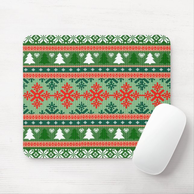 Christmas Knitting Pattern Mouse Pad (With Mouse)