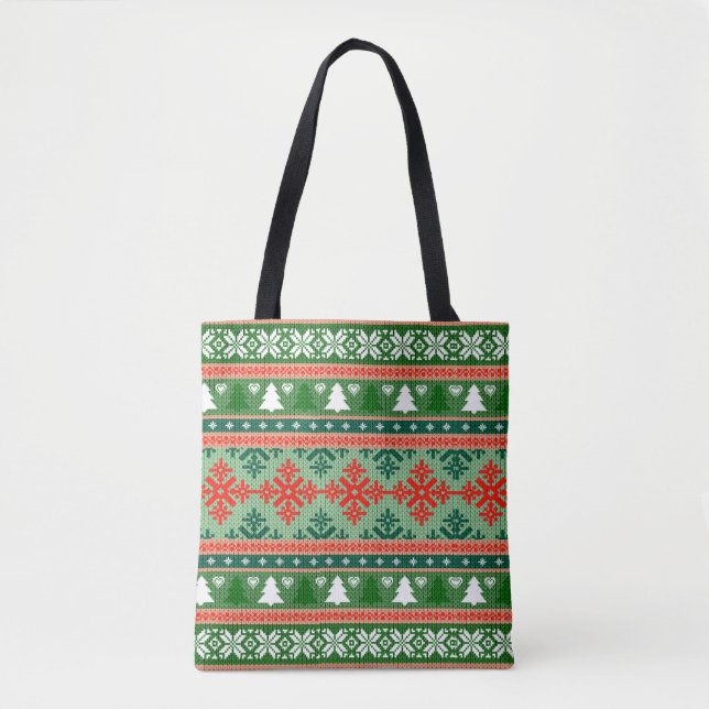 Christmas Knitting Pattern Tote Bag (Front)