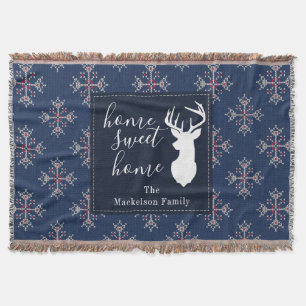 Christmas Knitting Ugly Sweater Pattern Navy Throw Blanket