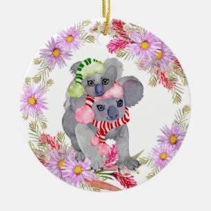 Christmas Koala Botanicals Ceramic Ornament
