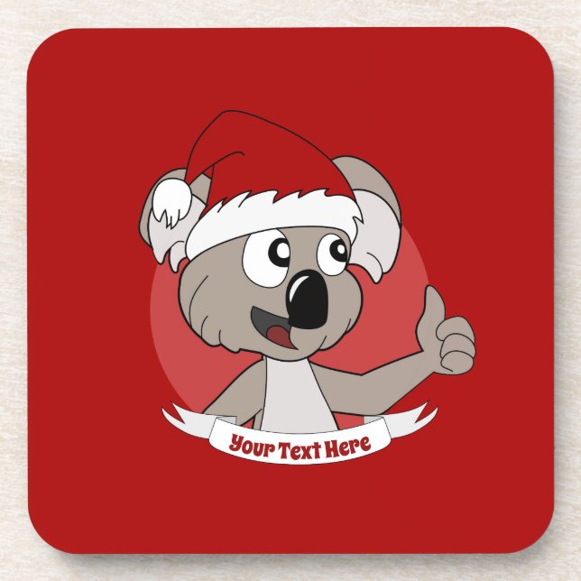 Christmas  koala cartoon button beverage coaster (Front)