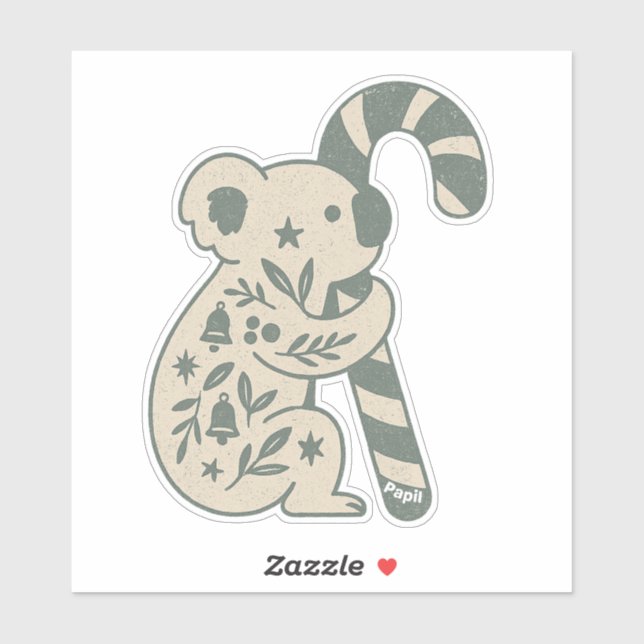 Christmas Koala with Candy Cane Sticker (Sheet)