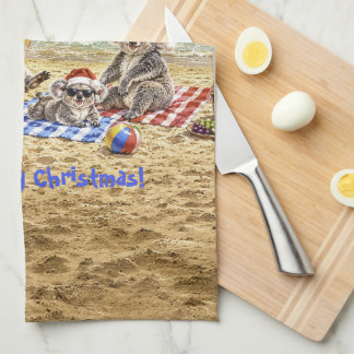Christmas Koalas at the beach Kitchen Towel